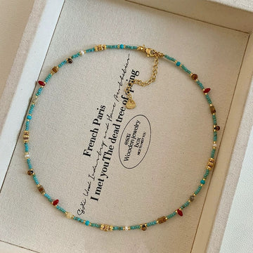 Natural Turquoise Bead Necklace for Women 2025 New Style High-end Luxury Small Necklace Collarbone Necklace