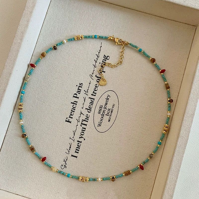 Natural Turquoise Bead Necklace for Women 2025 New Style High-end Luxury Small Necklace Collarbone Necklace