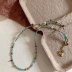 Natural Turquoise Bead Necklace for Women 2025 New Style High-end Luxury Small Necklace Collarbone Necklace