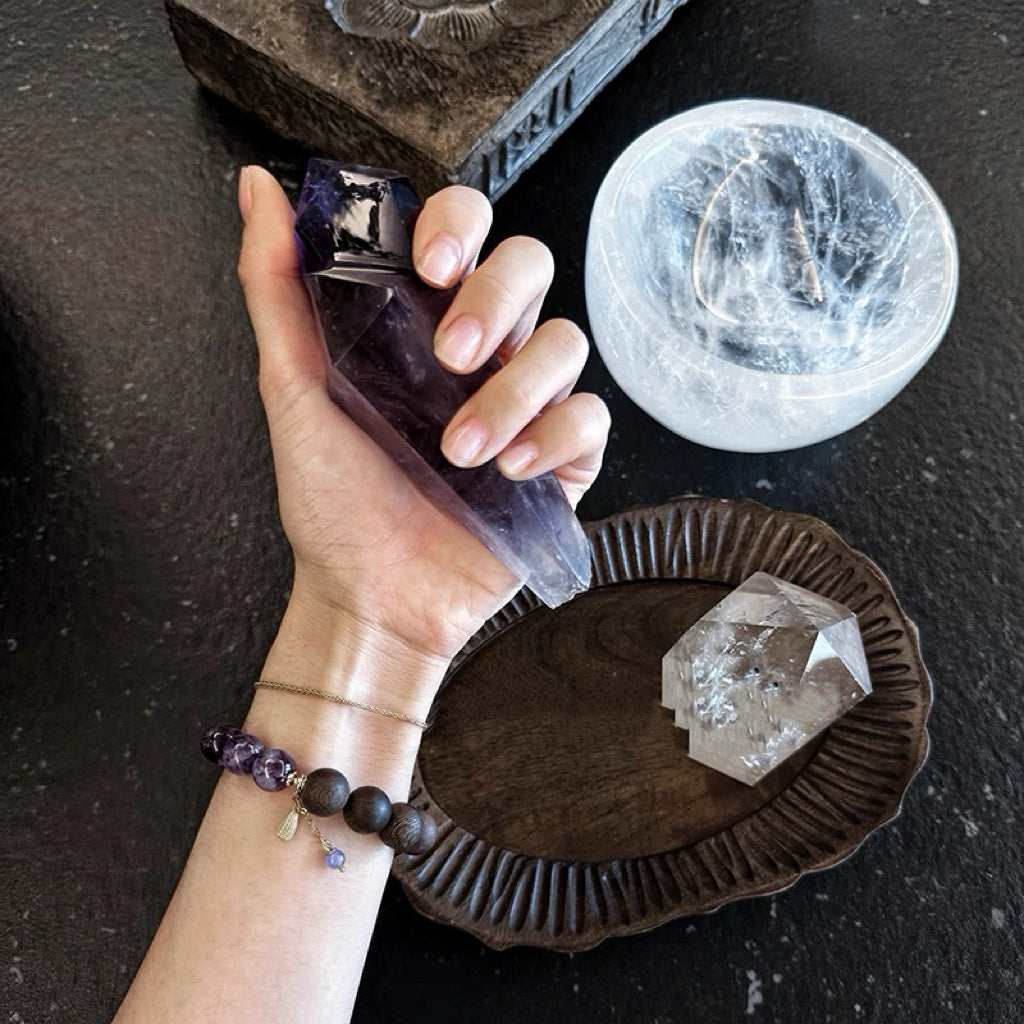 Square Agarwood - Amethyst Bracelet